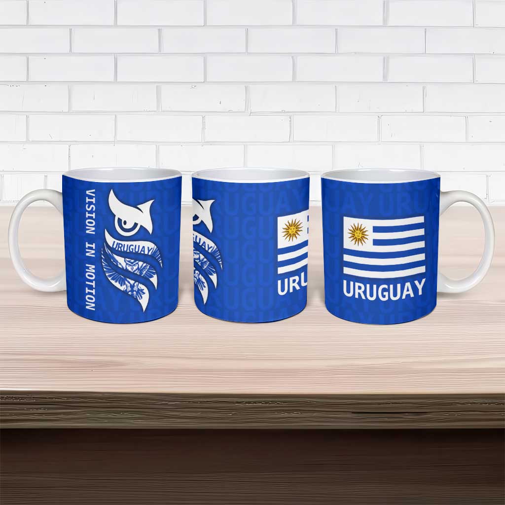 Uruguay Ceramic Mug with Owl Illustration Blue White Abstract Motion Design - Wonder Print Shop