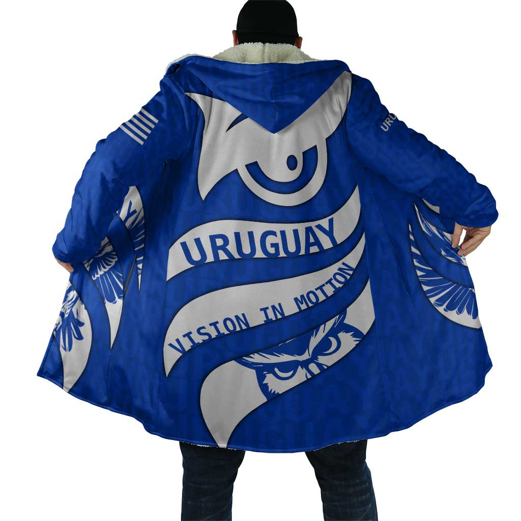 Uruguay Cloak with Owl Illustration Blue White Abstract Motion Design - Wonder Print Shop