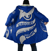 Uruguay Cloak with Owl Illustration Blue White Abstract Motion Design - Wonder Print Shop
