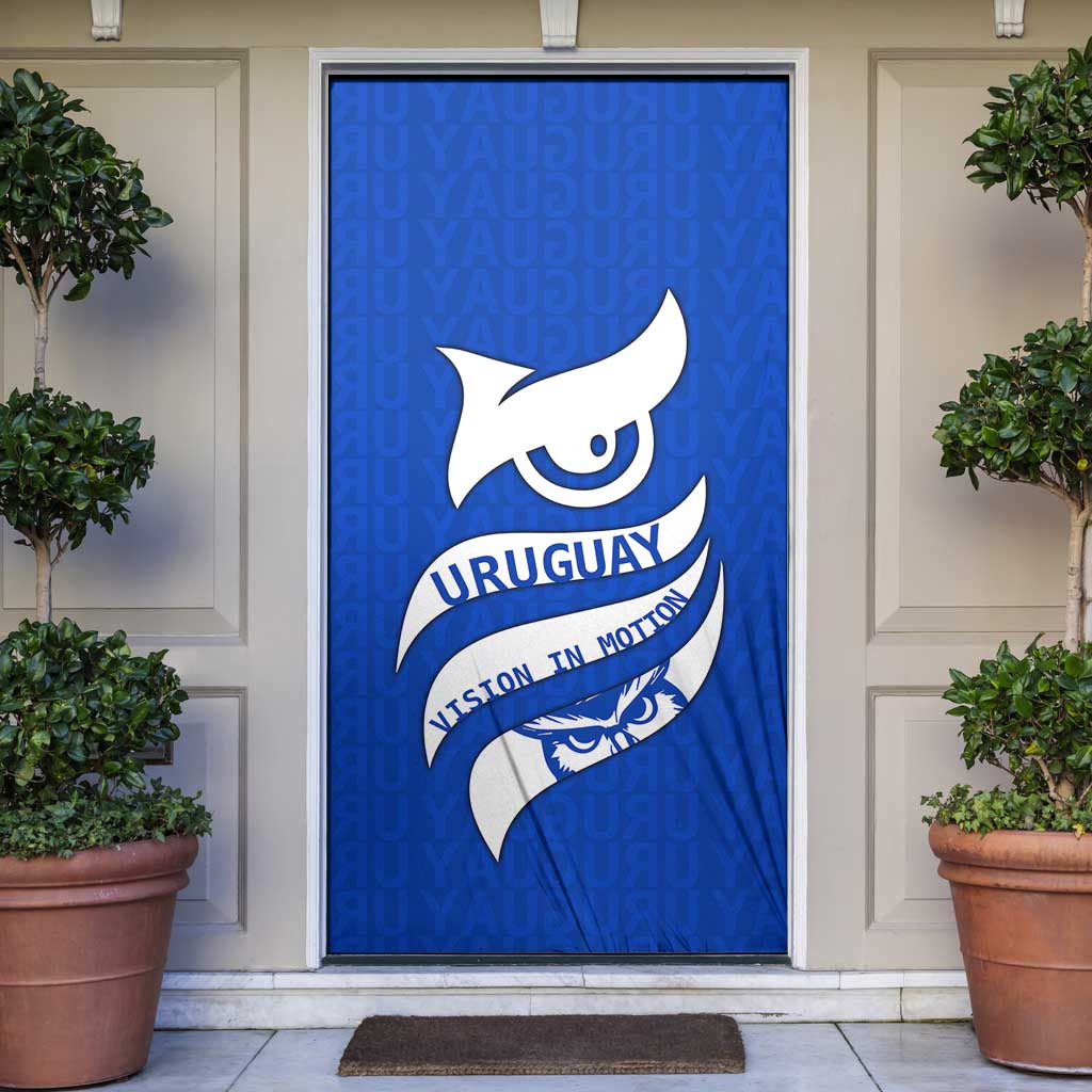 Uruguay Door Cover with Owl Illustration Blue White Abstract Motion Design - Wonder Print Shop