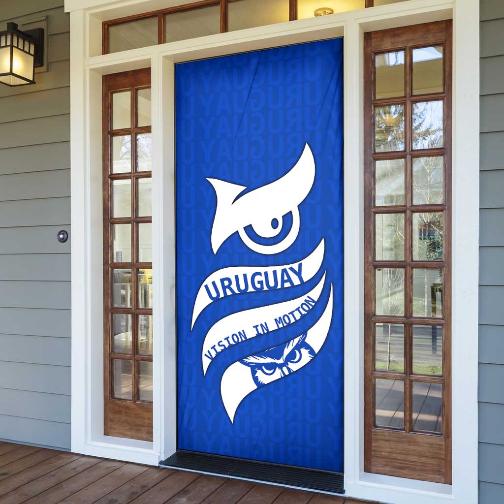 Uruguay Door Cover with Owl Illustration Blue White Abstract Motion Design - Wonder Print Shop