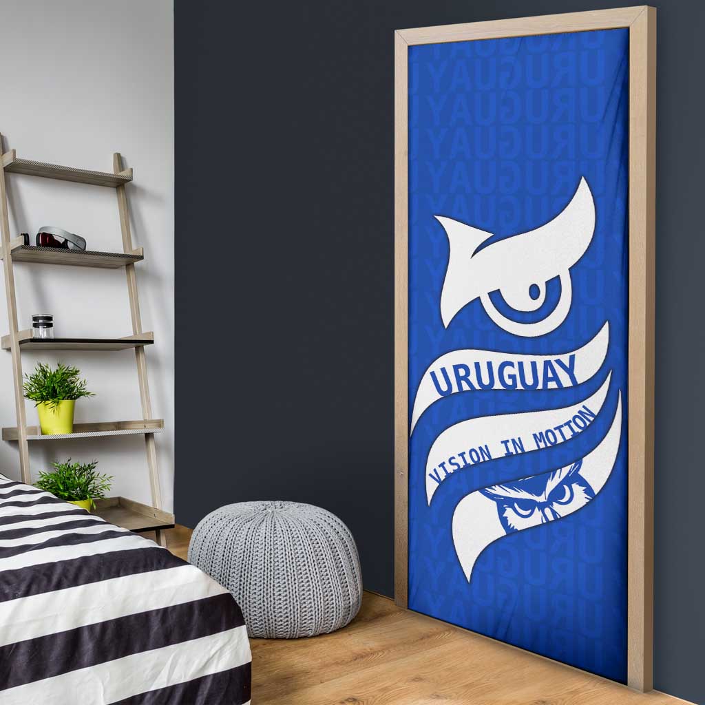 Uruguay Door Cover with Owl Illustration Blue White Abstract Motion Design - Wonder Print Shop