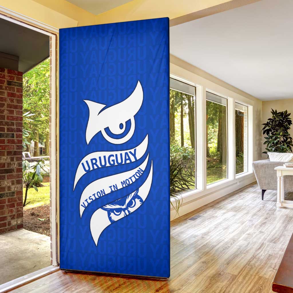 Uruguay Door Cover with Owl Illustration Blue White Abstract Motion Design - Wonder Print Shop