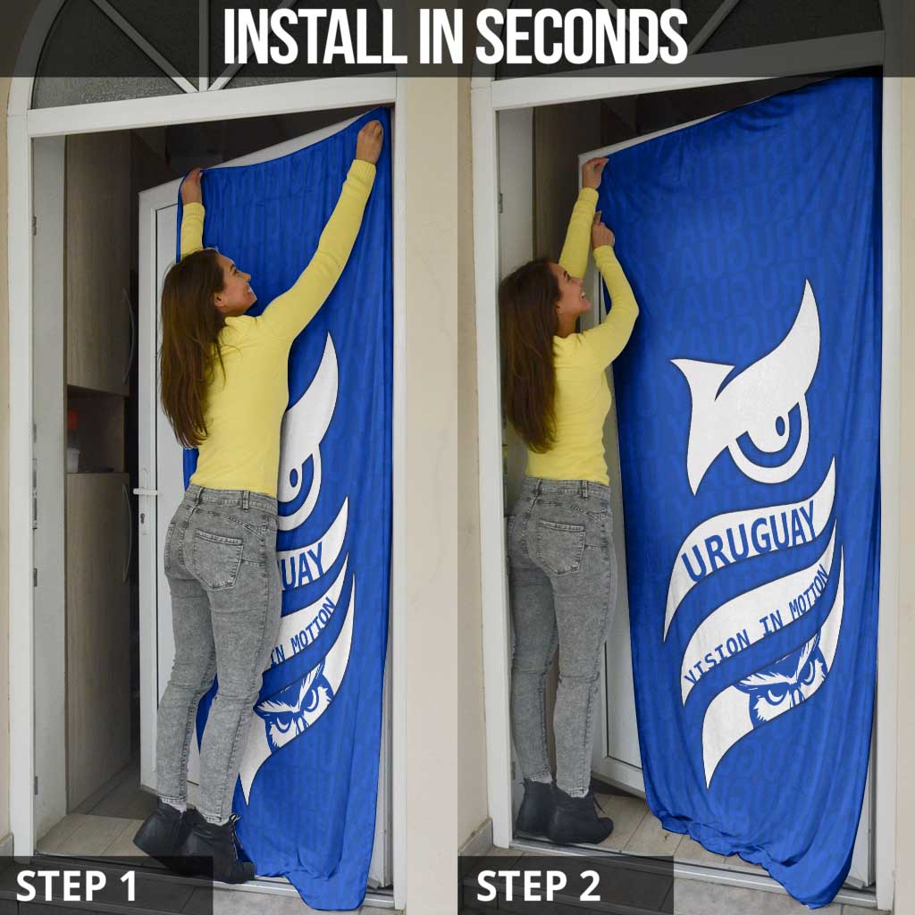 Uruguay Door Cover with Owl Illustration Blue White Abstract Motion Design - Wonder Print Shop