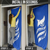 Uruguay Door Cover with Owl Illustration Blue White Abstract Motion Design - Wonder Print Shop