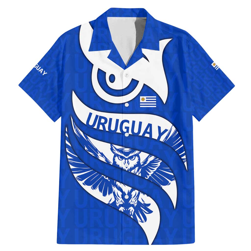 Uruguay Family Matching Mermaid Dress and Hawaiian Shirt with Owl Illustration Blue White Abstract Motion Design - Wonder Print Shop