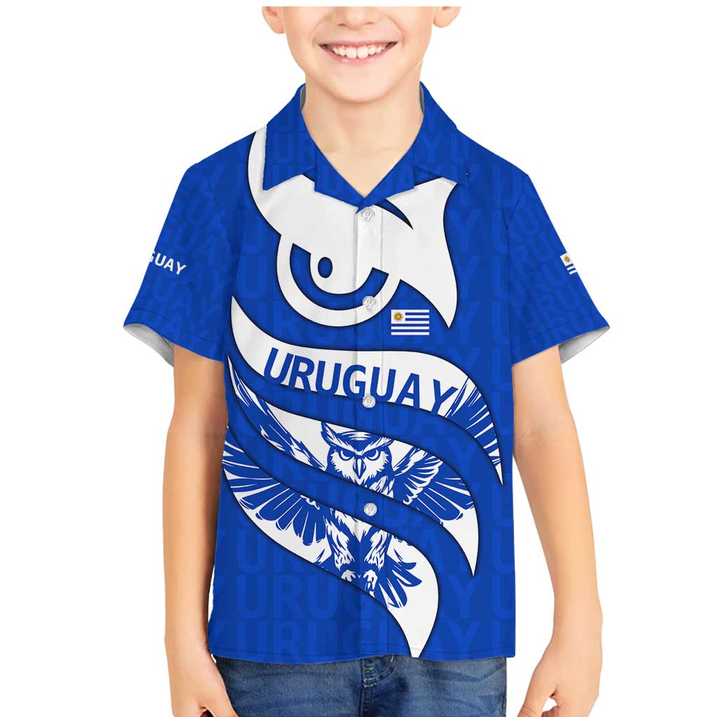 Uruguay Family Matching Mermaid Dress and Hawaiian Shirt with Owl Illustration Blue White Abstract Motion Design - Wonder Print Shop
