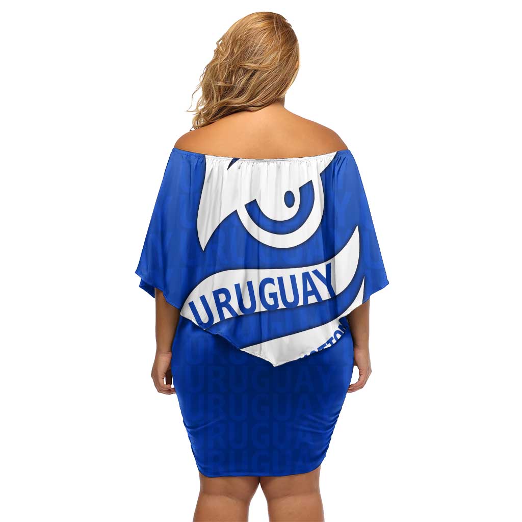 Uruguay Family Matching Off Shoulder Short Dress and Hawaiian Shirt with Owl Illustration Blue White Abstract Motion Design - Wonder Print Shop