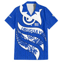 Uruguay Family Matching Puletasi and Hawaiian Shirt with Owl Illustration Blue White Abstract Motion Design - Wonder Print Shop