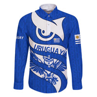 Uruguay Family Matching Puletasi and Hawaiian Shirt with Owl Illustration Blue White Abstract Motion Design - Wonder Print Shop