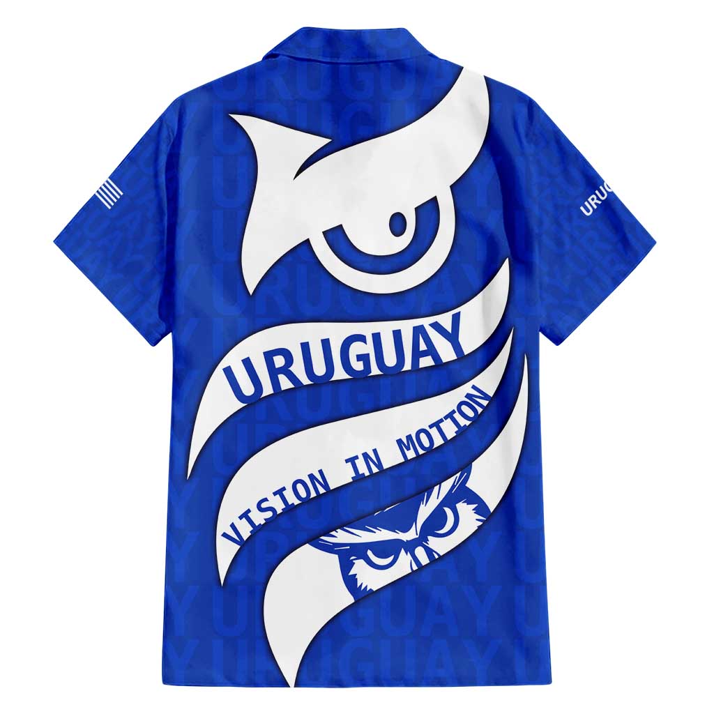 Uruguay Family Matching Short Sleeve Bodycon Dress and Hawaiian Shirt with Owl Illustration Blue White Abstract Motion Design - Wonder Print Shop
