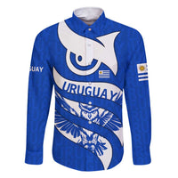 Uruguay Family Matching Short Sleeve Bodycon Dress and Hawaiian Shirt with Owl Illustration Blue White Abstract Motion Design - Wonder Print Shop