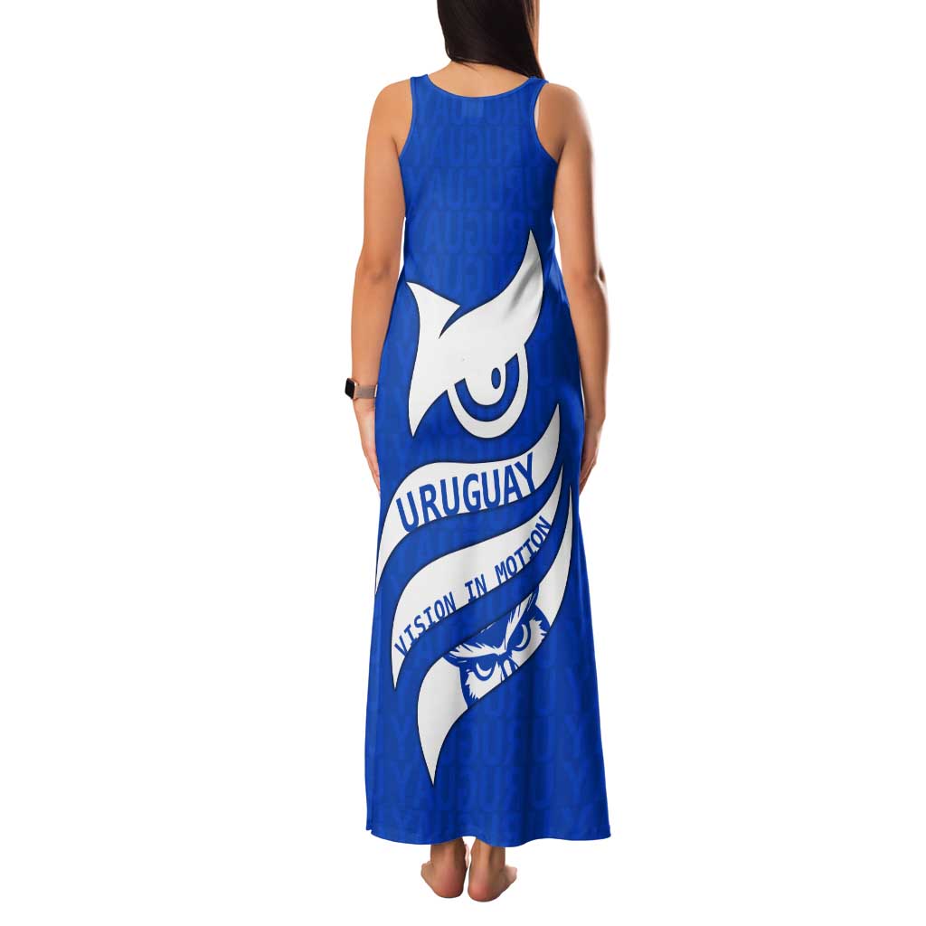 Uruguay Family Matching Tank Maxi Dress and Hawaiian Shirt with Owl Illustration Blue White Abstract Motion Design - Wonder Print Shop