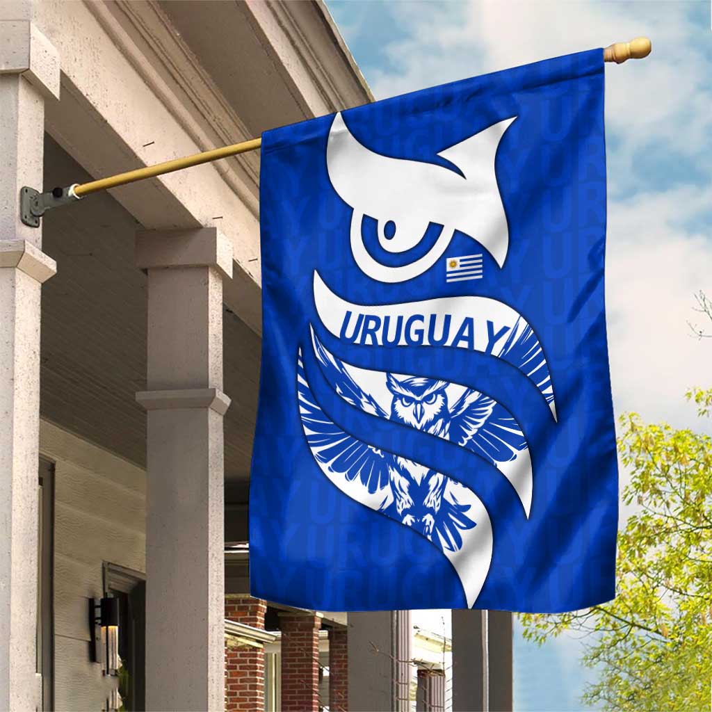 Uruguay Garden Flag with Owl Illustration Blue White Abstract Motion Design - Wonder Print Shop