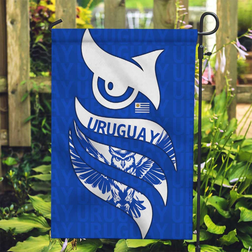 Uruguay Garden Flag with Owl Illustration Blue White Abstract Motion Design - Wonder Print Shop