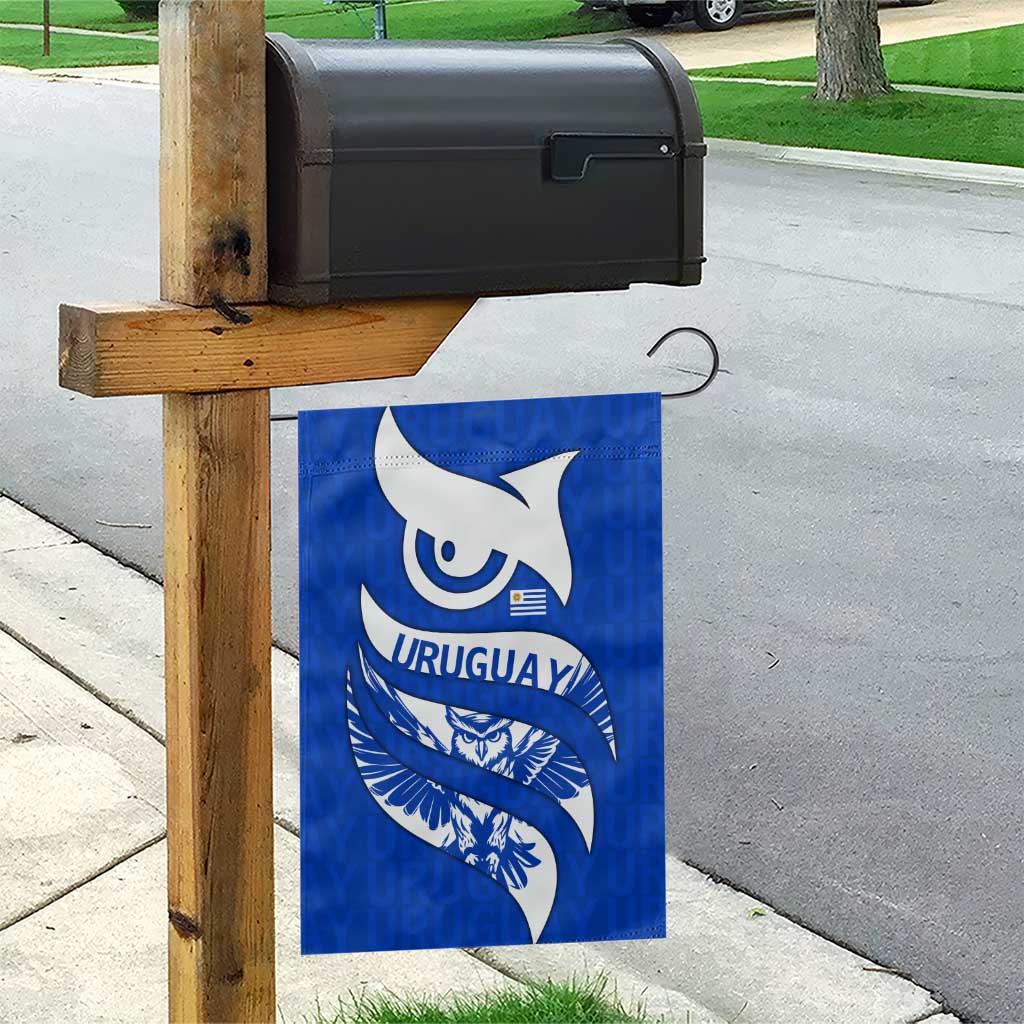 Uruguay Garden Flag with Owl Illustration Blue White Abstract Motion Design - Wonder Print Shop