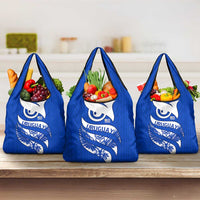 Uruguay Grocery Bag with Owl Illustration Blue White Abstract Motion Design - Wonder Print Shop