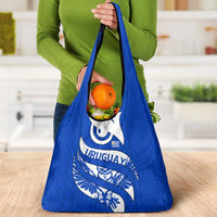 Uruguay Grocery Bag with Owl Illustration Blue White Abstract Motion Design - Wonder Print Shop