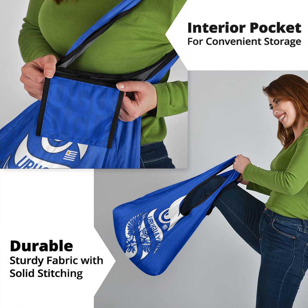 Uruguay Grocery Bag with Owl Illustration Blue White Abstract Motion Design - Wonder Print Shop