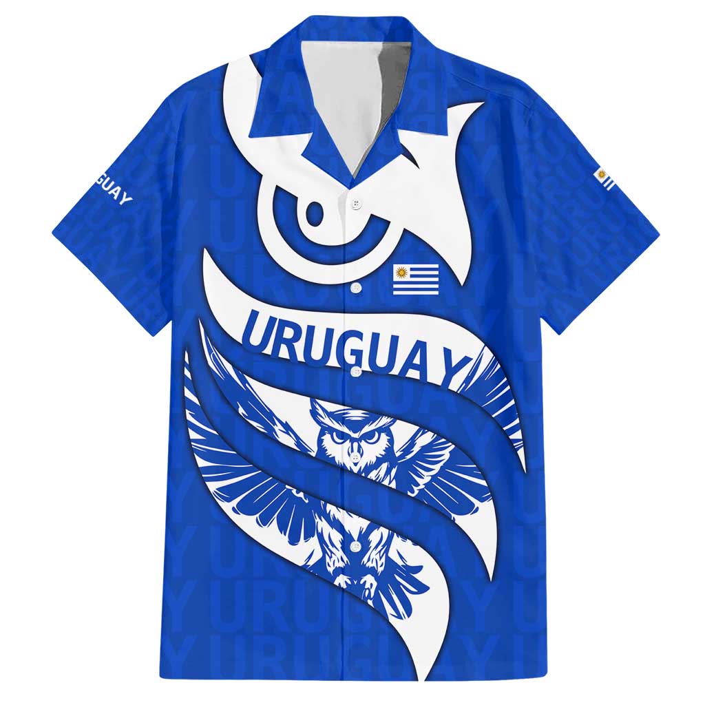 Uruguay Hawaiian Shirt with Owl Illustration Blue White Abstract Motion Design - Wonder Print Shop