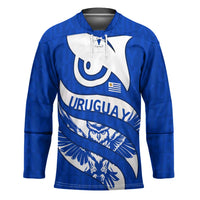 Uruguay Hockey Jersey with Owl Illustration Blue White Abstract Motion Design - Wonder Print Shop