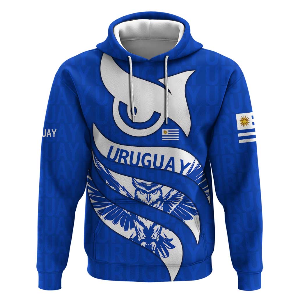 Uruguay Hoodie with Owl Illustration Blue White Abstract Motion Design - Wonder Print Shop