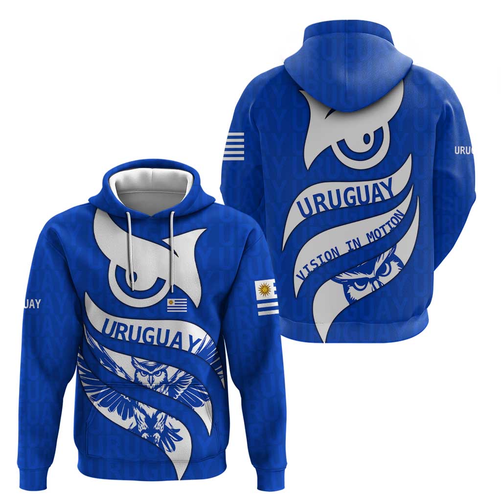 Uruguay Hoodie with Owl Illustration Blue White Abstract Motion Design - Wonder Print Shop