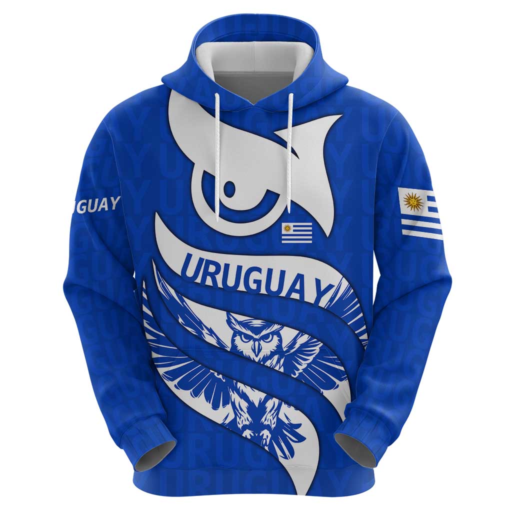 Uruguay Hoodie with Owl Illustration Blue White Abstract Motion Design - Wonder Print Shop
