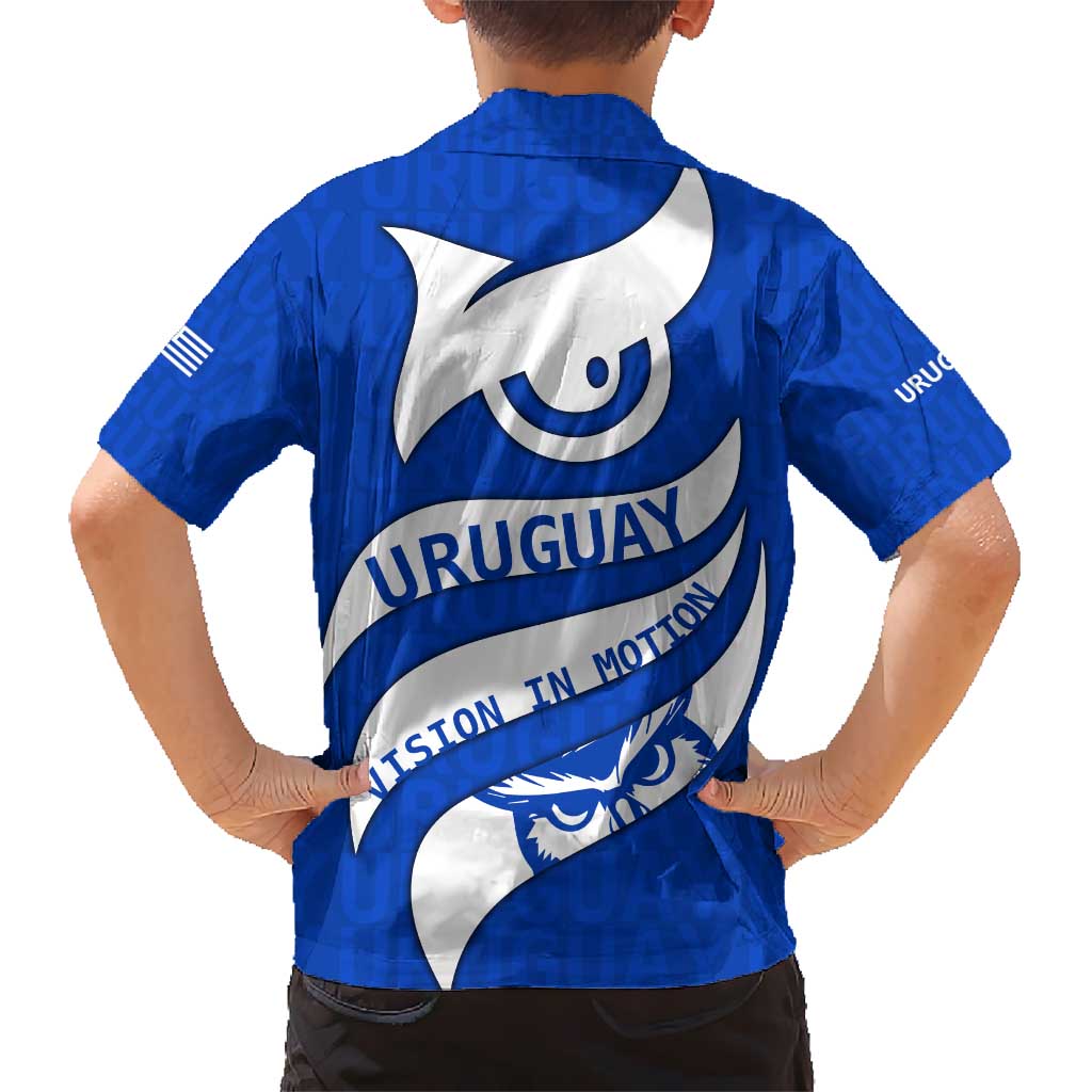 Uruguay Kid Hawaiian Shirt with Owl Illustration Blue White Abstract Motion Design - Wonder Print Shop