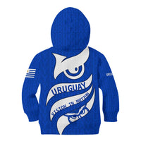 Uruguay Kid Hoodie with Owl Illustration Blue White Abstract Motion Design - Wonder Print Shop