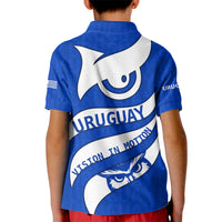 Uruguay Kid Polo Shirt with Owl Illustration Blue White Abstract Motion Design - Wonder Print Shop