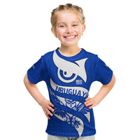 Uruguay Kid T Shirt with Owl Illustration Blue White Abstract Motion Design - Wonder Print Shop