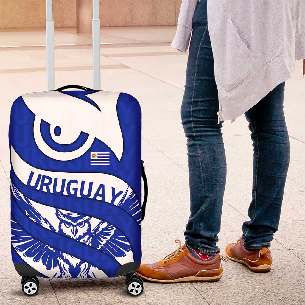 Uruguay Luggage Cover with Owl Illustration Blue White Abstract Motion Design - Wonder Print Shop