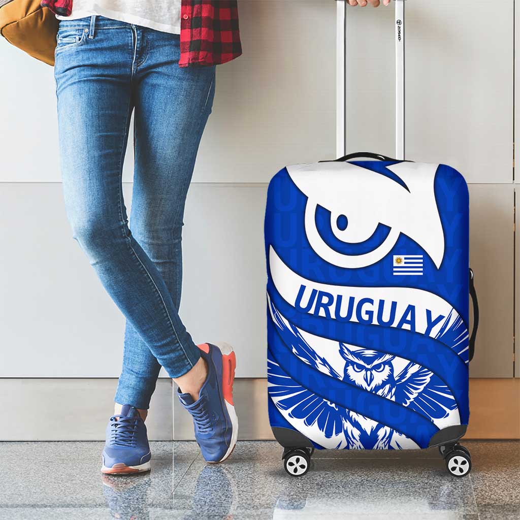 Uruguay Luggage Cover with Owl Illustration Blue White Abstract Motion Design - Wonder Print Shop