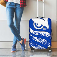 Uruguay Luggage Cover with Owl Illustration Blue White Abstract Motion Design - Wonder Print Shop