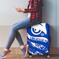 Uruguay Luggage Cover with Owl Illustration Blue White Abstract Motion Design - Wonder Print Shop