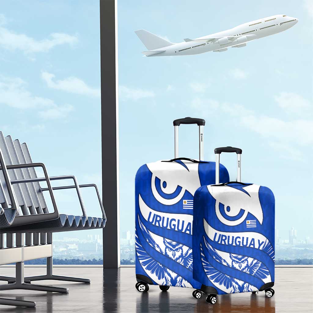 Uruguay Luggage Cover with Owl Illustration Blue White Abstract Motion Design - Wonder Print Shop