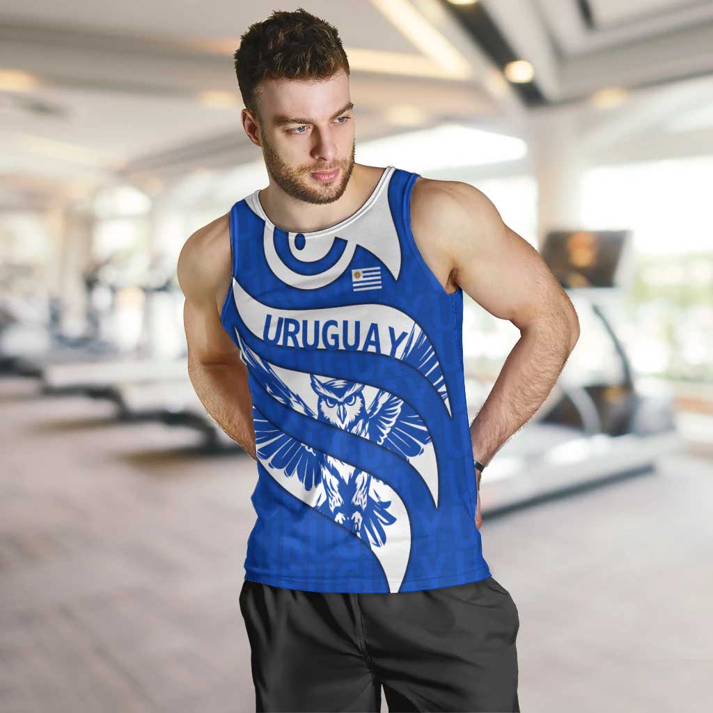 Uruguay Men Tank Top with Owl Illustration Blue White Abstract Motion Design - Wonder Print Shop