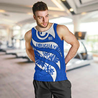 Uruguay Men Tank Top with Owl Illustration Blue White Abstract Motion Design - Wonder Print Shop