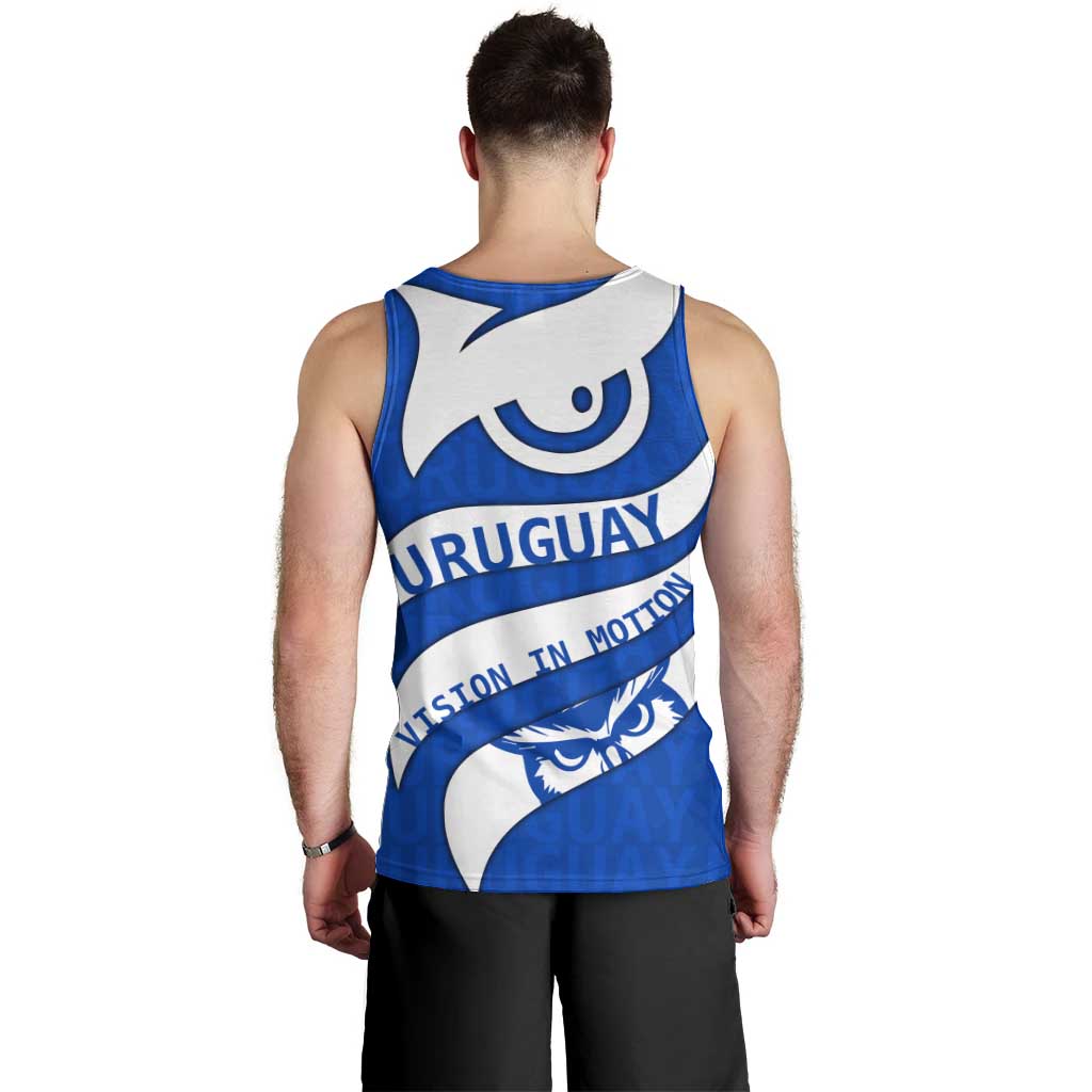 Uruguay Men Tank Top with Owl Illustration Blue White Abstract Motion Design - Wonder Print Shop