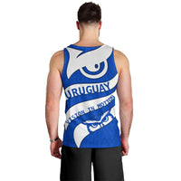 Uruguay Men Tank Top with Owl Illustration Blue White Abstract Motion Design - Wonder Print Shop