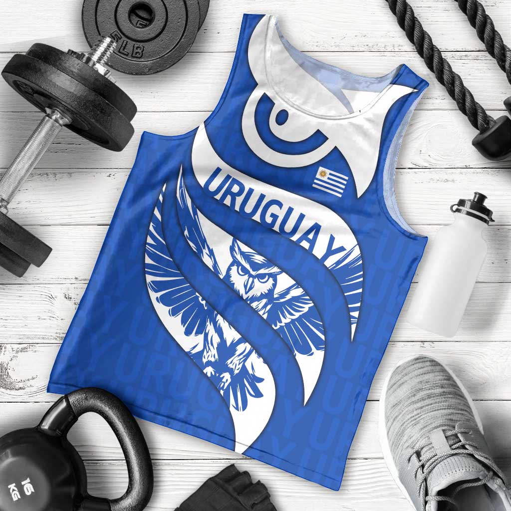 Uruguay Men Tank Top with Owl Illustration Blue White Abstract Motion Design - Wonder Print Shop