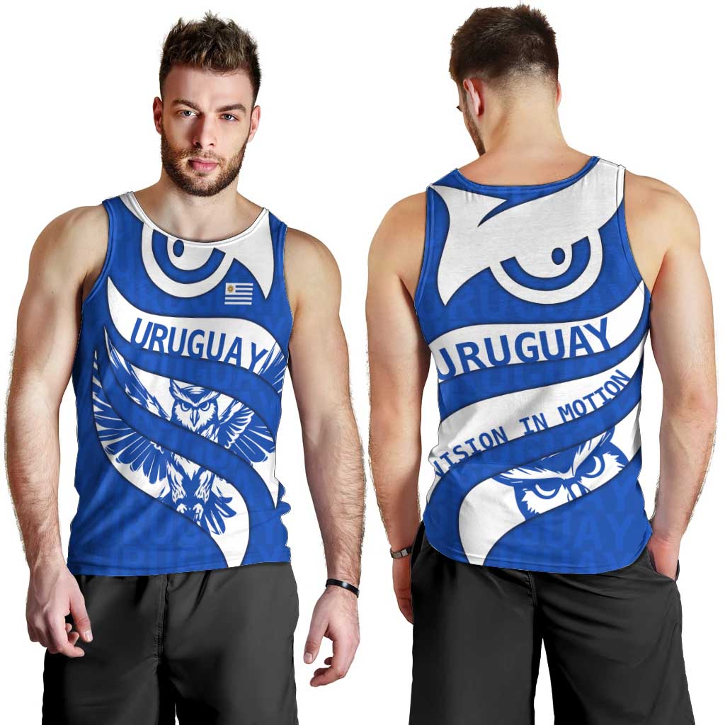 Uruguay Men Tank Top with Owl Illustration Blue White Abstract Motion Design - Wonder Print Shop