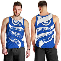 Uruguay Men Tank Top with Owl Illustration Blue White Abstract Motion Design - Wonder Print Shop