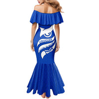 Uruguay Mermaid Dress with Owl Illustration Blue White Abstract Motion Design - Wonder Print Shop