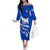 Uruguay Off The Shoulder Long Sleeve Dress with Owl Illustration Blue White Abstract Motion Design - Wonder Print Shop