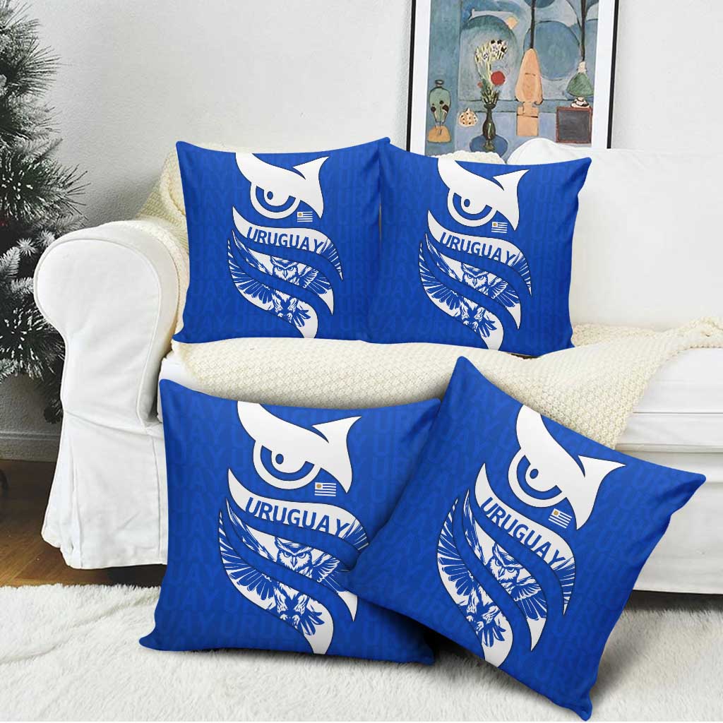 Uruguay Pillow Cover with Owl Illustration Blue White Abstract Motion Design - Wonder Print Shop