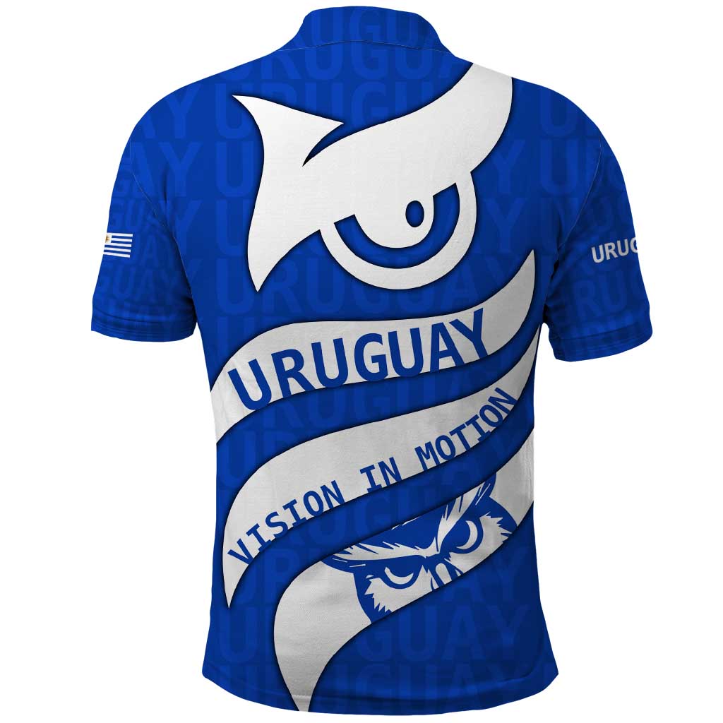 Uruguay Polo Shirt with Owl Illustration Blue White Abstract Motion Design - Wonder Print Shop