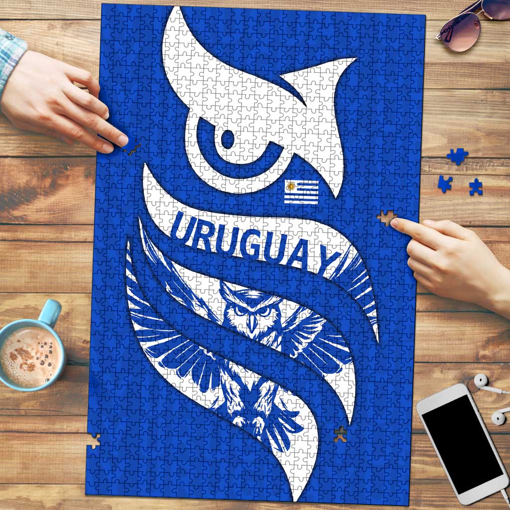 Uruguay Puzzle with Owl Illustration Blue White Abstract Motion Design - Wonder Print Shop