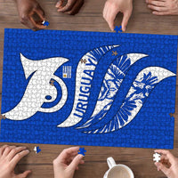 Uruguay Puzzle with Owl Illustration Blue White Abstract Motion Design - Wonder Print Shop